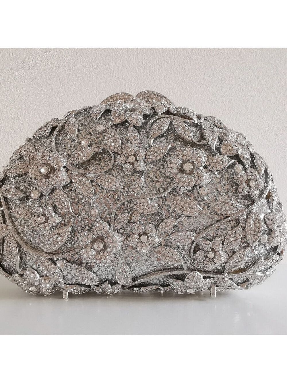Crystal Floral Rose Garden Clutch Silver Tone - Picture 7 of 7